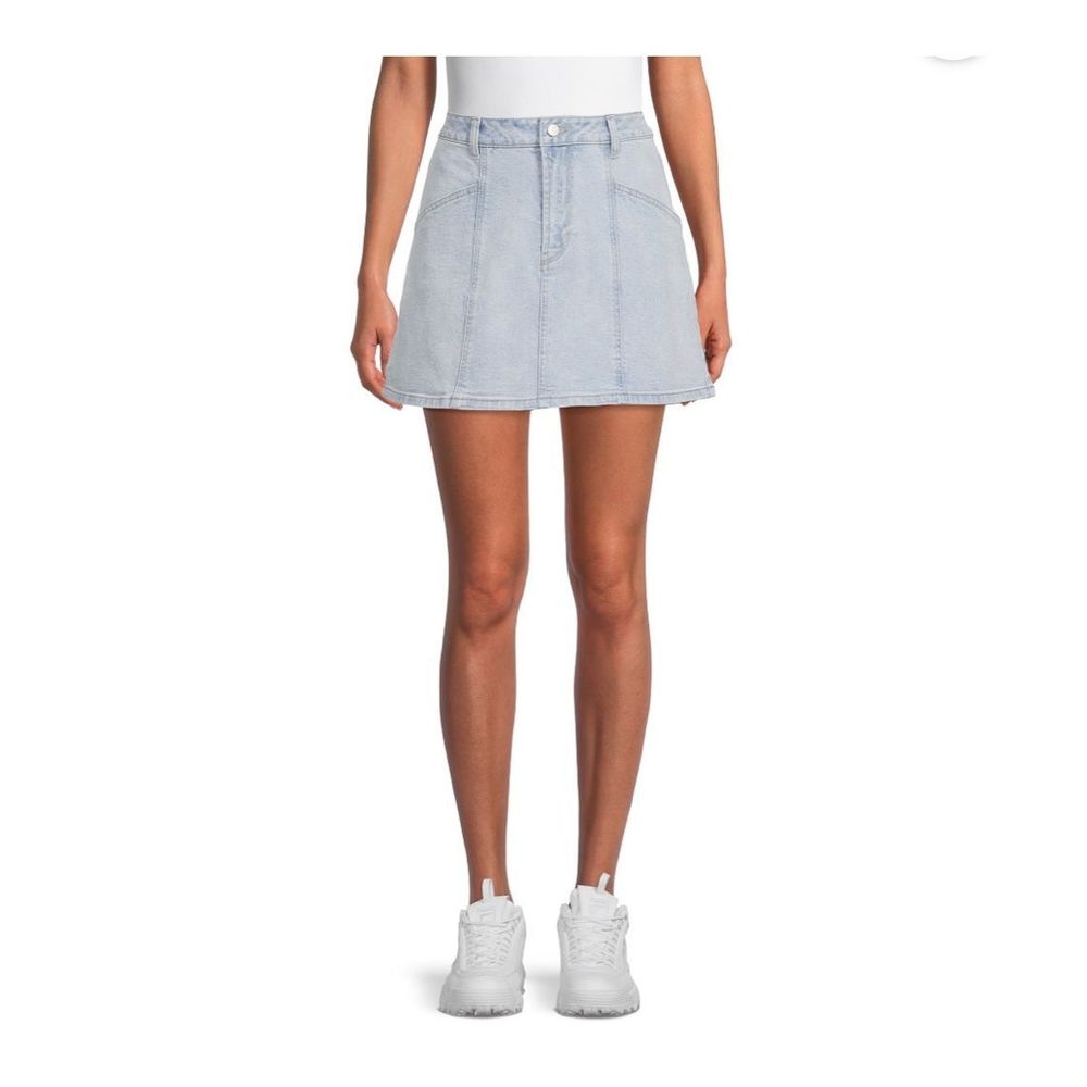 Denim Jean Mini Skirt with Pocket Medium Light Wash